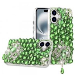 iPhone 16 6.1 inch Jewel Full Diamond Bling Case Cover - Green