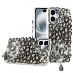 iPhone 16 6.1 inch Jewel Full Diamond Bling Case Cover - Smoke