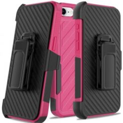 iPhone 16E / SE4 Noble lined shockproof dual layer hybrid with Holster - Hot Pink/Black
