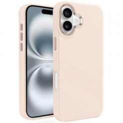 iPhone 16 6.1 inch Premium LIQUID Silicone with Metal Buttons and Camera Edges Case Cover - Beig