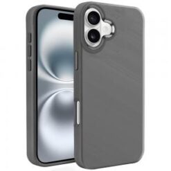 iPhone 16 6.1 inch Premium LIQUID Silicone with Metal Buttons and Camera Edges Case Cover - Grey
