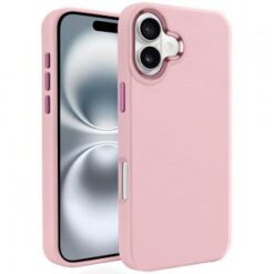 iPhone 16 6.1 inch Premium LIQUID Silicone with Metal Buttons and Camera Edges Case Cover - Pink