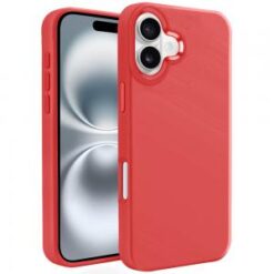 iPhone 16 6.1 inch Premium LIQUID Silicone with Metal Buttons and Camera Edges Case Cover - Red