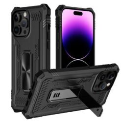 iPhone 15 Plus Mighty Zinc Oil Kickstand with UV Oil Premium Material Hybrid - Black