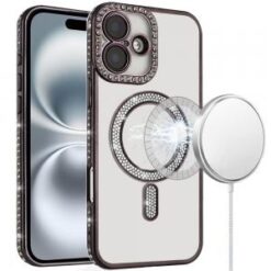 iPhone 16 6.1 inch Diamond Magnetic Circle Thick TPU with Camera Protection - Black