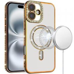 iPhone 16 6.1 inch Diamond Magnetic Circle Thick TPU with Camera Protection - Gold