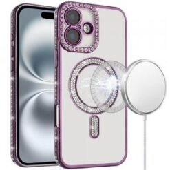 iPhone 16 6.1 inch Diamond Magnetic Circle Thick TPU with Camera Protection - Purple