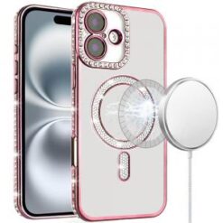 iPhone 16 6.1 inch Diamond Magnetic Circle Thick TPU with Camera Protection - Rose Gold