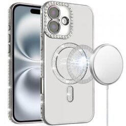iPhone 16 6.1 inch Diamond Magnetic Circle Thick TPU with Camera Protection - Silver