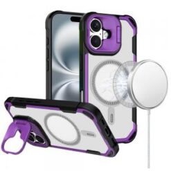 iPhone 16 6.1 inch FUN magnetic Circle Premium Hybrid with Camera Stand - Purple