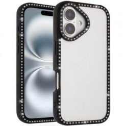 iPhone 16 6.1 inch Novelty Full Diamond All Around Transparent Hybrid Case - Black