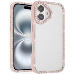 iPhone 16 6.1 inch Novelty Full Diamond All Around Transparent Hybrid Case - Light Pink
