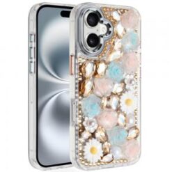 iPhone 16 6.1 inch Spectacular Full Bling Stones Glitter HQ Hybrid Floral Series - Gold