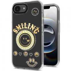 iPhone 16E (E edition) / SE4 (2025) Smiling Glitter Ornament Bling With Ring Stand Hybrid Case C