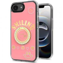 iPhone 16E (E edition) / SE4 (2025) Smiling Glitter Ornament Bling With Ring Stand Hybrid Case C