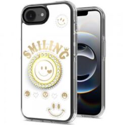 iPhone 16E (E edition) / SE4 (2025) Smiling Glitter Ornament Bling With Ring Stand Hybrid Case C
