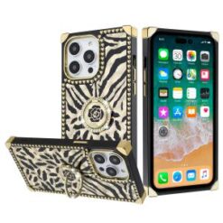 iPhone 15 Pro Passion Glitter Diamond Ring Stand Case Cover - BLACK CHROME A