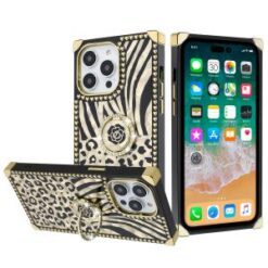 iPhone 15 Pro Passion Glitter Diamond Ring Stand Case Cover - BLACK CHROME C