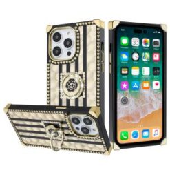 iPhone 15 Pro Passion Glitter Diamond Ring Stand Case Cover - BLACK CHROME D