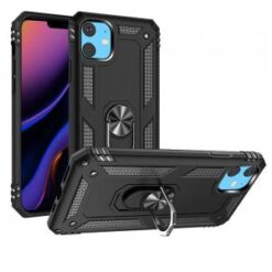 iPhone 15 Plus Ring Magnetic Kickstand Hybrid Case Cover - Black