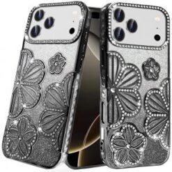 iPhone 17 Pro Pro Shimmer Glitter Floral Design Thick TPU Case Cover (Multi-Color)