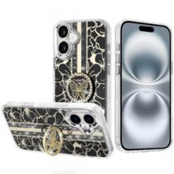 iPhone 16 6.1 inch Splendid Floral Designs with Metal Camera and Buttons with Butterfly Ring Sta