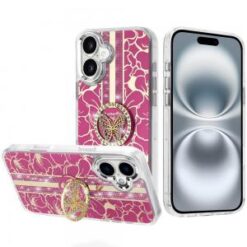 iPhone 16 6.1 inch Splendid Floral Designs with Metal Camera and Buttons with Butterfly Ring Sta