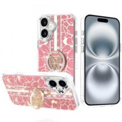 iPhone 16 6.1 inch Splendid Floral Designs with Metal Camera and Buttons with Butterfly Ring Sta