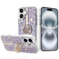 iPhone 16 6.1 inch Splendid Floral Designs with Metal Camera and Buttons with Butterfly Ring Sta