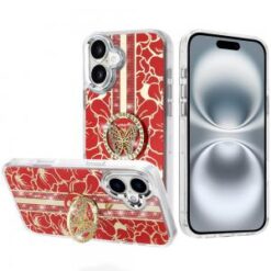 iPhone 16 6.1 inch Splendid Floral Designs with Metal Camera and Buttons with Butterfly Ring Sta