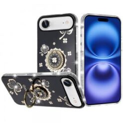iPhone 17 Air Splendid Glitter with Diamonds All Around Edges Ring Stand Case Cover (Multi-Color)