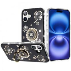 iPhone 17 Splendid Glitter with Diamonds All Around Edges Ring Stand Case Cover (Multi-Color)