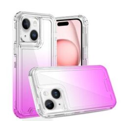 iPhone 15 Plus 3in1 Two Tone Shockproof Transparent Hybrid Case - Clear + Purple