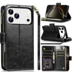 iPhone 17 Pro Luxury Wallet Card ID Zipper Money Holder Case Cover (Multi-Color)