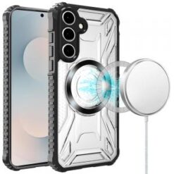 Samsung s26 Plus [Magnetic Circle] CD Pattern Transparent Rugged Hybrid - Black