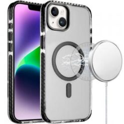 iPhone 13/14 Transparent Matching Color Magnetic Ring Hybrid - Black