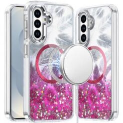 Samsung s26 Epoxy Glitter Shimmer [Magnetic Circle] Hybrid Case - Hot Pink