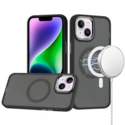iPhone 13/14 Royal Magnetic Ring Skin-Touch HQ Metal Buttons/Camera Lip Hybrid - Black