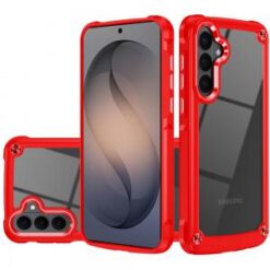 Samsung s26 Ultimate CaseX Transparent Hybrid Case with Metal Buttons And Camera Edges - Red