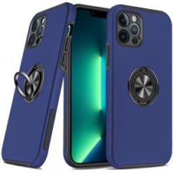iPhone 13 Pro CHIEF Oil Painted Magnetic Ring Stand Hybrid Case Cover - Dark Blue