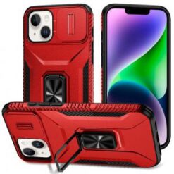 iPhone 14/iPhone 13 Complete Magnetic Metal Ring Stand Camera Protection Hybrid - Red