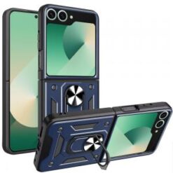 Samsung Z Flip 7 ELITE Camera Push Magnetic Ring Stand Hybrid Case Cover - Blue