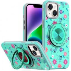 iPhone 13/14 Metal Diamond CD Pattern Design Matte Finished Hybrid with Rotational Ring [Car Mou