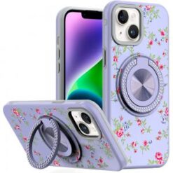 iPhone 13/14 Metal Diamond CD Pattern Design Matte Finished Hybrid with Rotational Ring [Car Mou