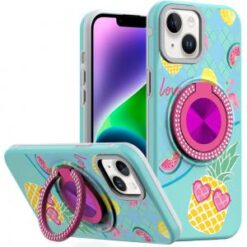 iPhone 13/14 Metal Diamond CD Pattern Design Matte Finished Hybrid with Rotational Ring [Car Mou