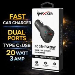 [CAR CHARGER] (20W DUAL PORT PD-TypeC BLACK) - QC3.0 - (LANE A6 ITEM 4)