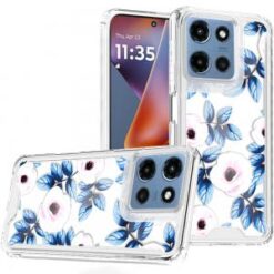 For Moto G 5G 2025/2026 - G Play 2026 - Beautiful TPU Designs Case Case - Blue Leaves and Pink Flora