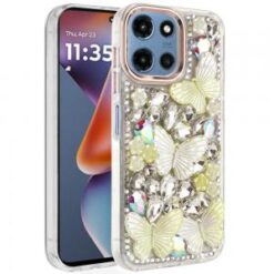 For Moto G 5G 2025/2026 - G Play 2026 - Lavished Floral Butterfly Bling Stones Hybrid Case - Rose Go
