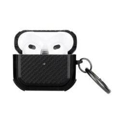 AirPods Pro 3 2025 (3rd Version) Carbon Fiber Design Hybrid With Metal Hook Case Cover - Black