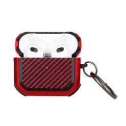 AirPods Pro 3 2025 (3rd Version) Carbon Fiber Design Hybrid With Metal Hook Case Cover - Red